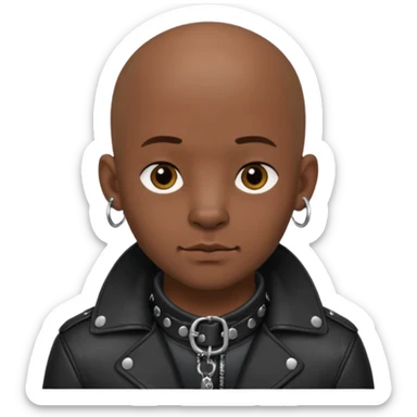 Create a dark handsome guy. He is bald and wearing leather. He is wearing a leather dog collar. He has a septum piercing and ear piercings. sticker