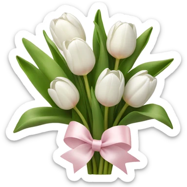White tulips bouquet with light pink bow  sticker