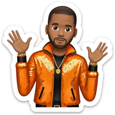 R. Kelly with dark brown hair, orange sequin outfit sticker