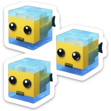 cube yellow fugu fish in minecraft style sticker