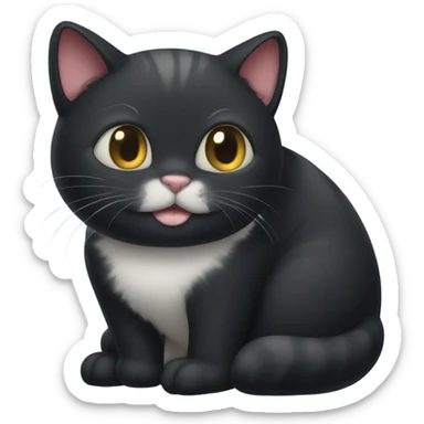 A fat black cat with no tail sticker