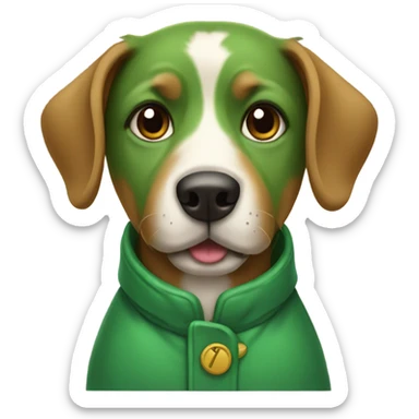 Dog wearing a green coat sticker