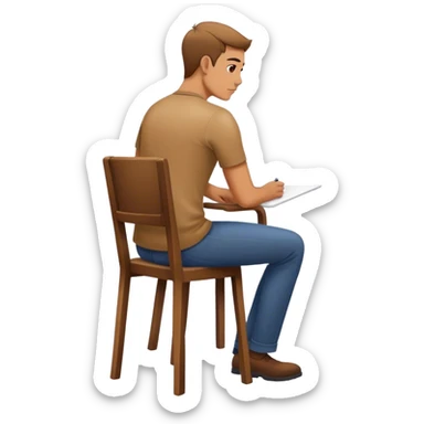 A man sits on a chair drawing with his back straight, but the chair is only halfway sitting sticker
