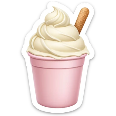 ultra realistic round single scoop of vanilla bean ice cream in light pink cup no spoon sticker