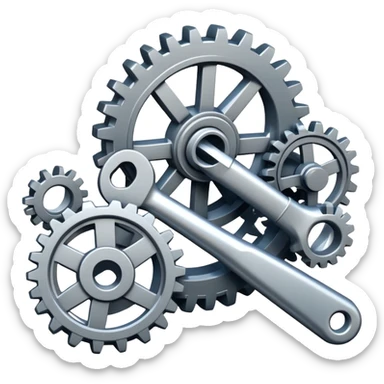 An icon featuring gears, a wrench, and mechanical blueprints, symbolizing mechanical engineering. The design includes pistons, turbines, and technical drawings, representing the design, construction, and operation of machinery. Transparent background  sticker