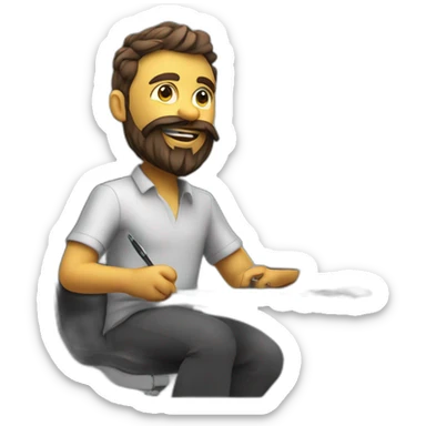 3d artist with beard sit on the PC with graphic tablet sticker