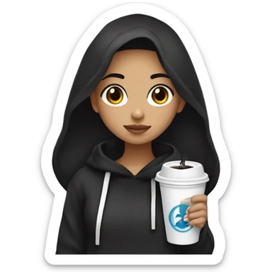Girl with black hair and wearing black Hoodie and drink black caffeine ￼ sticker