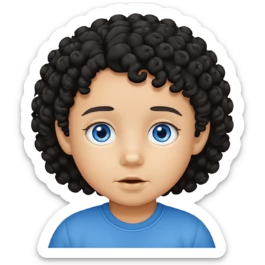 a tan toddler with black curly hair and blue eyes sticker