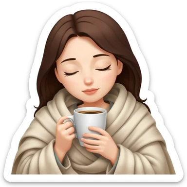 girl inside a blanket sipping coffee eyes closed sticker