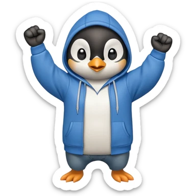 determined anthropomorphised penguin in a hoodie and jeans with fist raised, energetic pose sticker