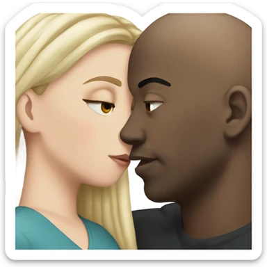 White girl dark hair kissing bald half black man sticker