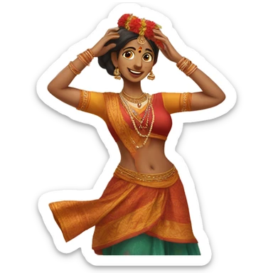 Indian woman in traditional clothes dances.  close-up format. portrait sticker