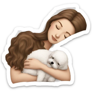White girl brown hair sleeping with Mini Bichon sticker
