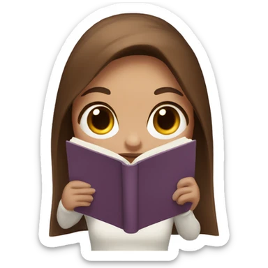 Memoji girl with long brown hair holding book sticker