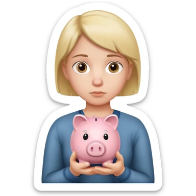 holding a piggy bank and looking thoughtful sticker