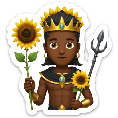black god with sunflower, scepter, trident sticker
