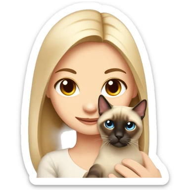 Siamese fold cat in the arms of a fair-haired girl with brown eyes sticker