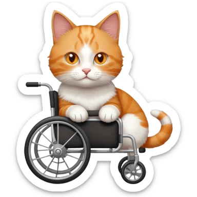 full body small short hair ginger and white cat with orange eyes walking in a wheelchair for cats sticker