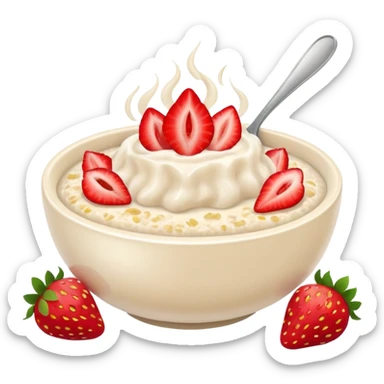 A bowl of porridge with strawberries sticker
