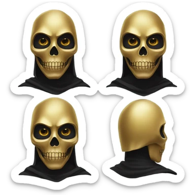 Hunter in black cape and a perfect gold skull jaw mask from death Stranding, full body front and back sticker