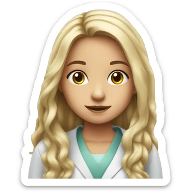 white young girl with long hair working in a pharmacy sticker