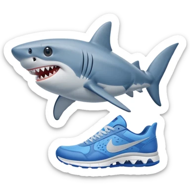 shark with two small legs, sideways, smiling, wearing blue Nike sneakers sticker