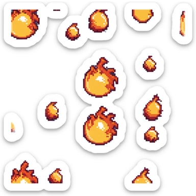 Bomberman vertical explosion tile, flames extending from top to bottom, orange/yellow core with red edges, flames about 60% of tile width, centered horizontally, clean pixel edges with motion detail sticker