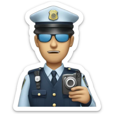 a blind policemen taking pictures of a crime sticker