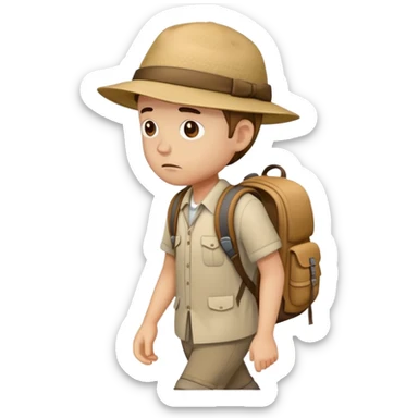 sad traveler with backpack and hat walking with head down sticker