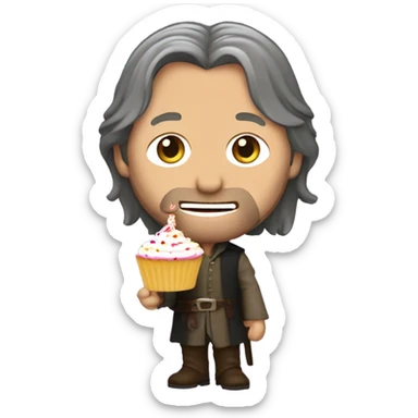 Viggo Mortenson as Aragorn holding a cupcake with a birthday candle in it sticker