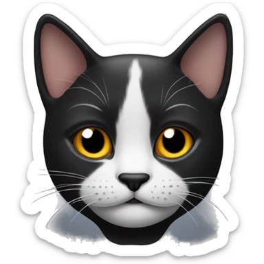 Head of a complete black cat that has only a white spot on the left side of the chin, neck and the space where the moustache grows  sticker