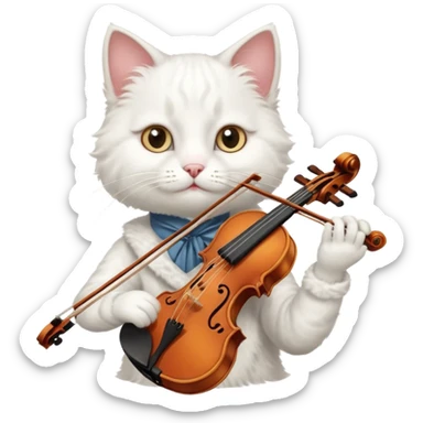 white cat play violin sticker