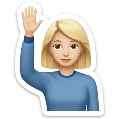 blonde woman with bun in casual clothes waving sticker