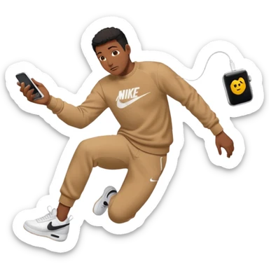 un emoji (qui ressemble à un vrai emoji téléphone)de quelqu'un qui tombe (homme noir pull Nike)il a des airpods sticker