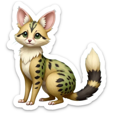 Dark-Green, black-pointed, soft natural realistic romantic vintage antique divine beautiful elegant pretty precious cute young youthful  Fakémon-Pokémon-opossum-feline-mouse-serval-caracal-chinchilla-Minccino-Cinccino-Meowstic-rodent-hybrid-creature with a tail (full body) sticker