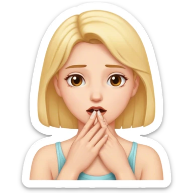 Woman with hands on throat sticker