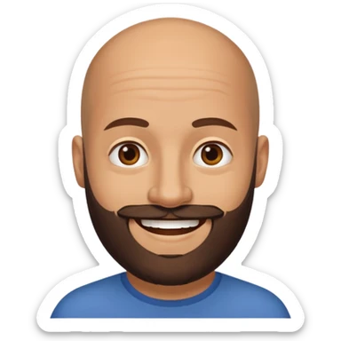 Dark brown medium length beard bald man,  sticker