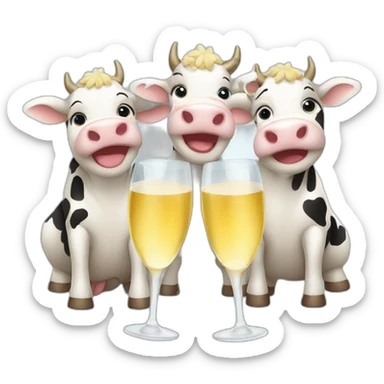 Three cute cows drinking champagne sticker