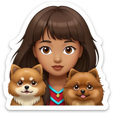filipino girl with bangs and a brown pomeranian and a tibetan spaniel  sticker