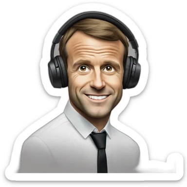Emmanuel Macron with iPhone wired to earphones vibing at the music sticker