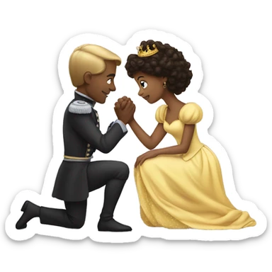 a prince on his knees kissing the hand of a princess sticker