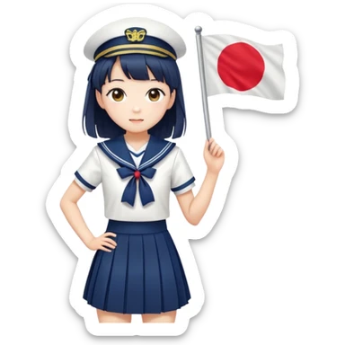Cute Japanese high school girl in traditional sailor uniform with pleated skirt sticker