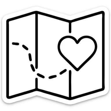 Folded map icon with subtle paths drawn – symbolic exploration of love and attraction, showing relationship journeys sticker