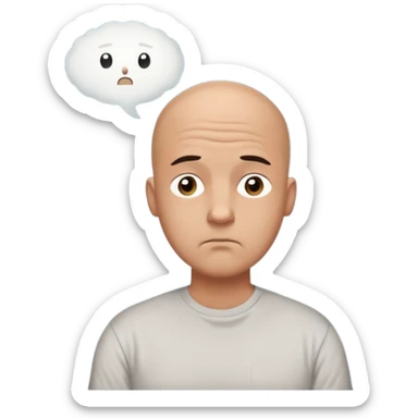 bald man with t-shirt doubting face with thought bubble sticker