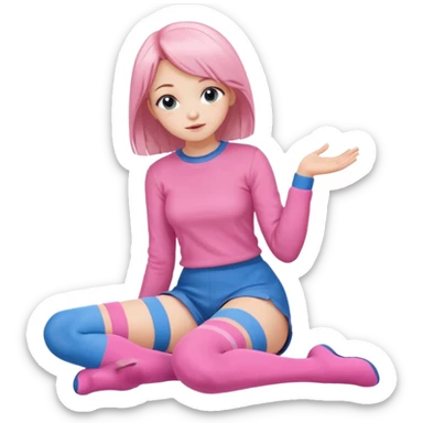 Cute girl thigh high socks sitting legs out pink and blue clothes sticker