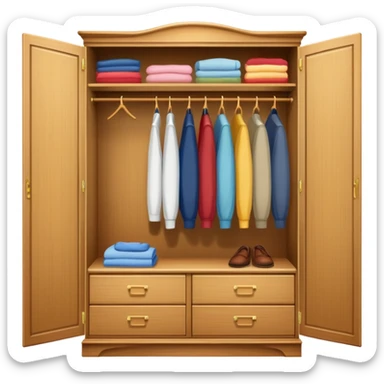 wooden wardrobe closet with clothes sticker