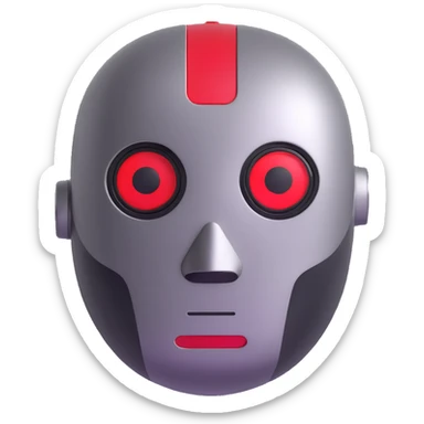 polished minimalistic perfectly round steel robot face with a red line instead of eyes, simple clean design sticker