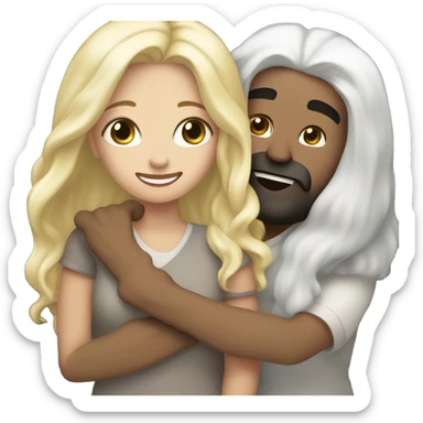 Man, white skin, black hair, long beard hugging white woman, long blonde hair  sticker