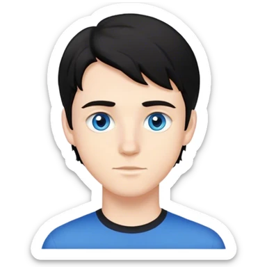 17-year-old white man with blue eyes, medium length slightly wavy black hair sticker