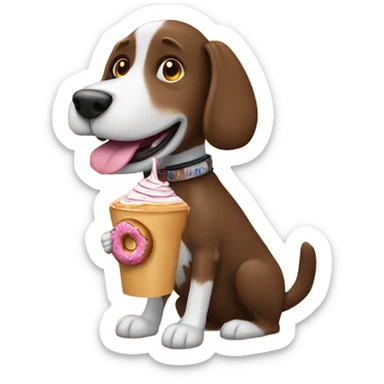 A dog riding a donut in the desert with a chocolate milkshake in his mouth  sticker